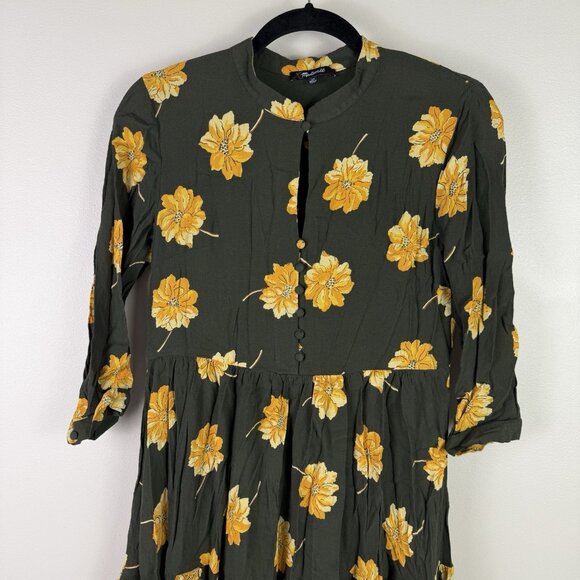 Madewell Effie Floral Tiered Midi Dress XS Dried Olive Button Front Boho Fal - Picture 3 of 8
